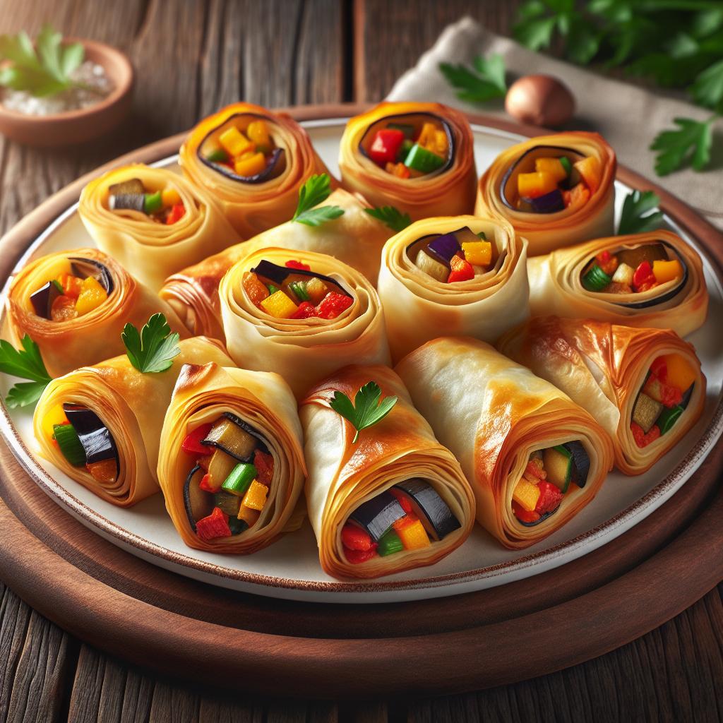 Rollitos de pasta filo vegetarianos