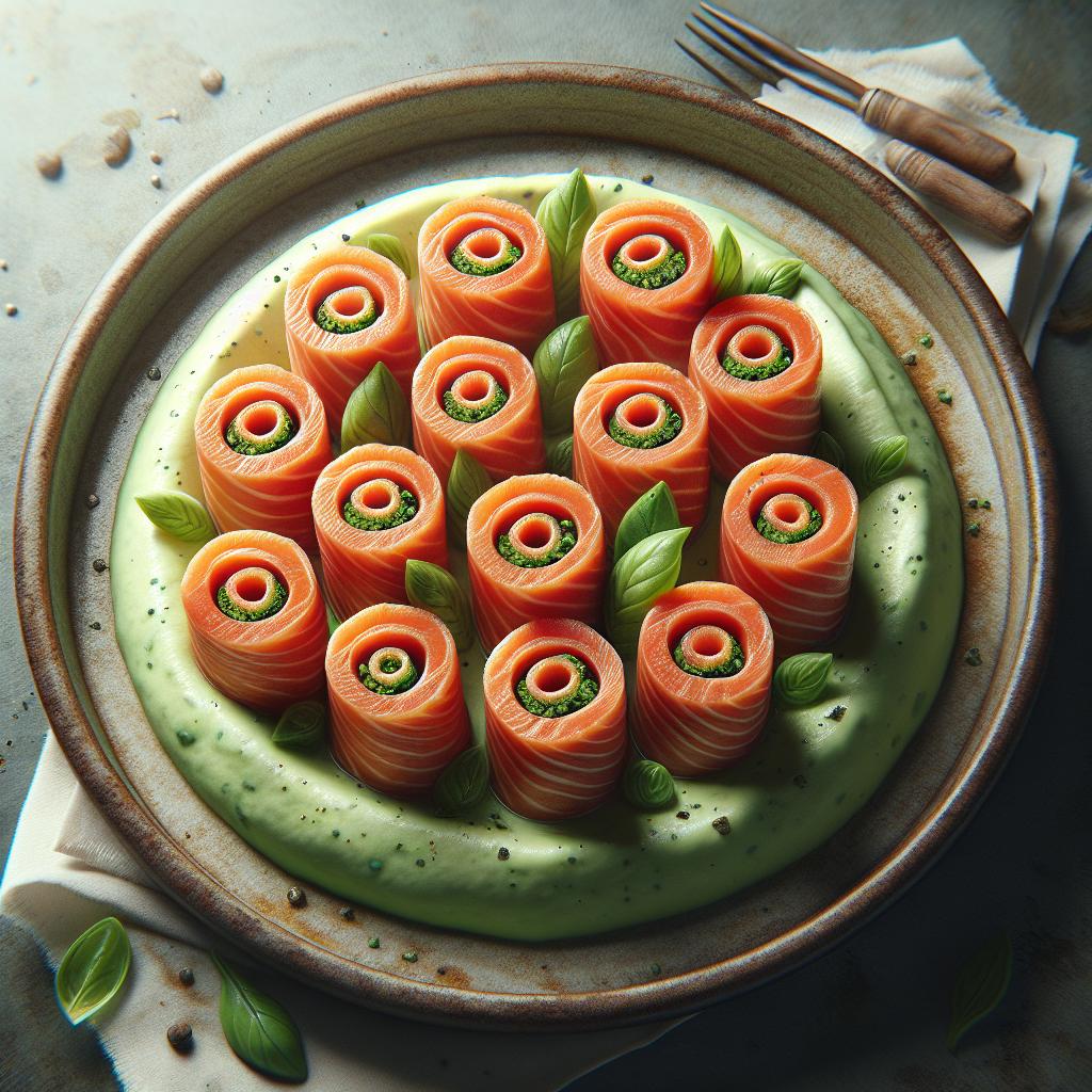 Rollitos de salmón y mousse de calabacines