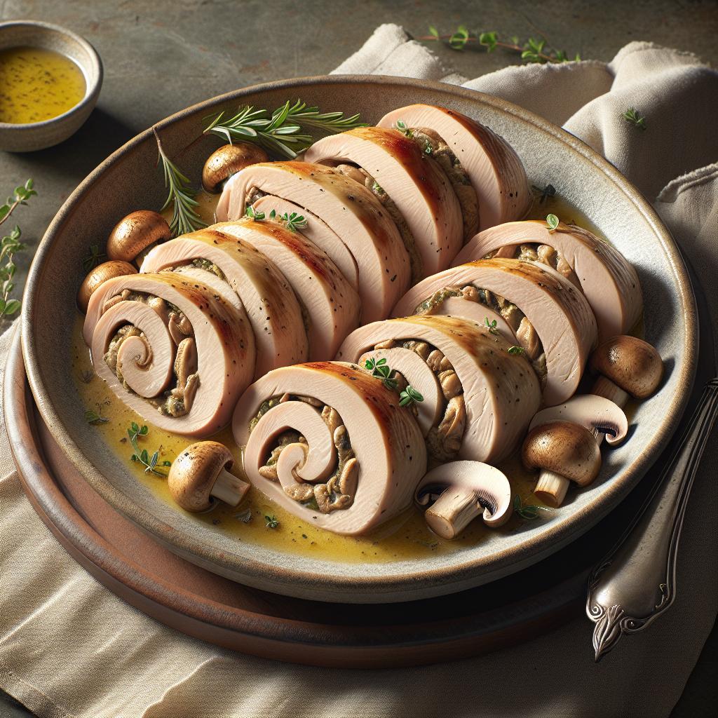 Rollitos de pavo rellenos con champiñones