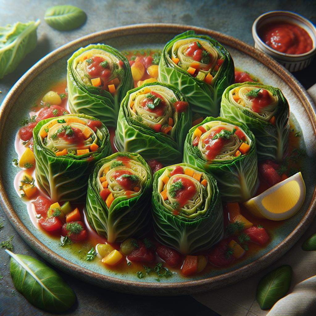 Rollitos de col rellenos de verduras