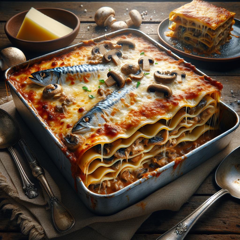 Lasañas al ragú de caballa y setas