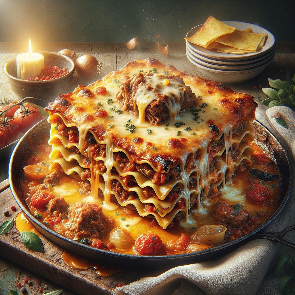 Lasaña con ragú de cordero