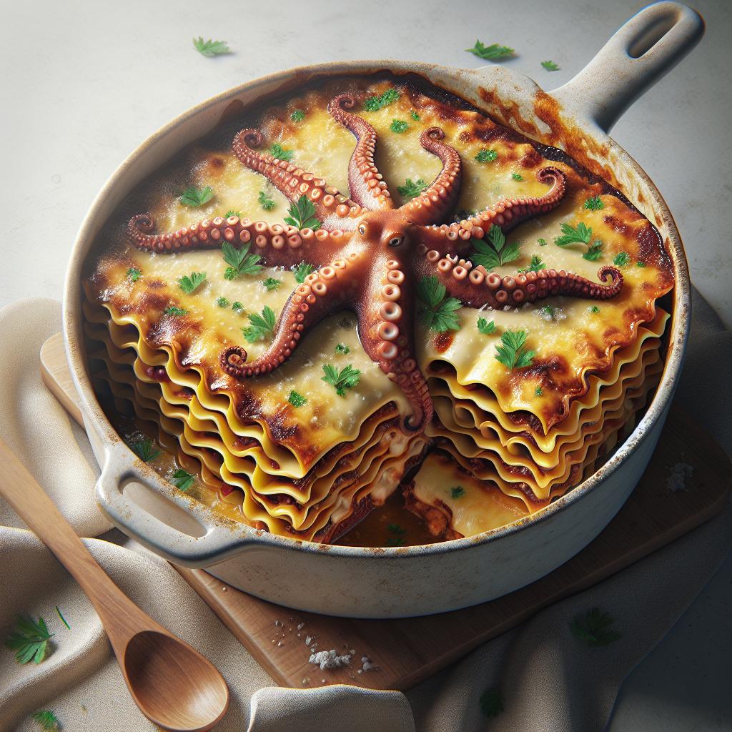 Lasañas con ragú de pulpo