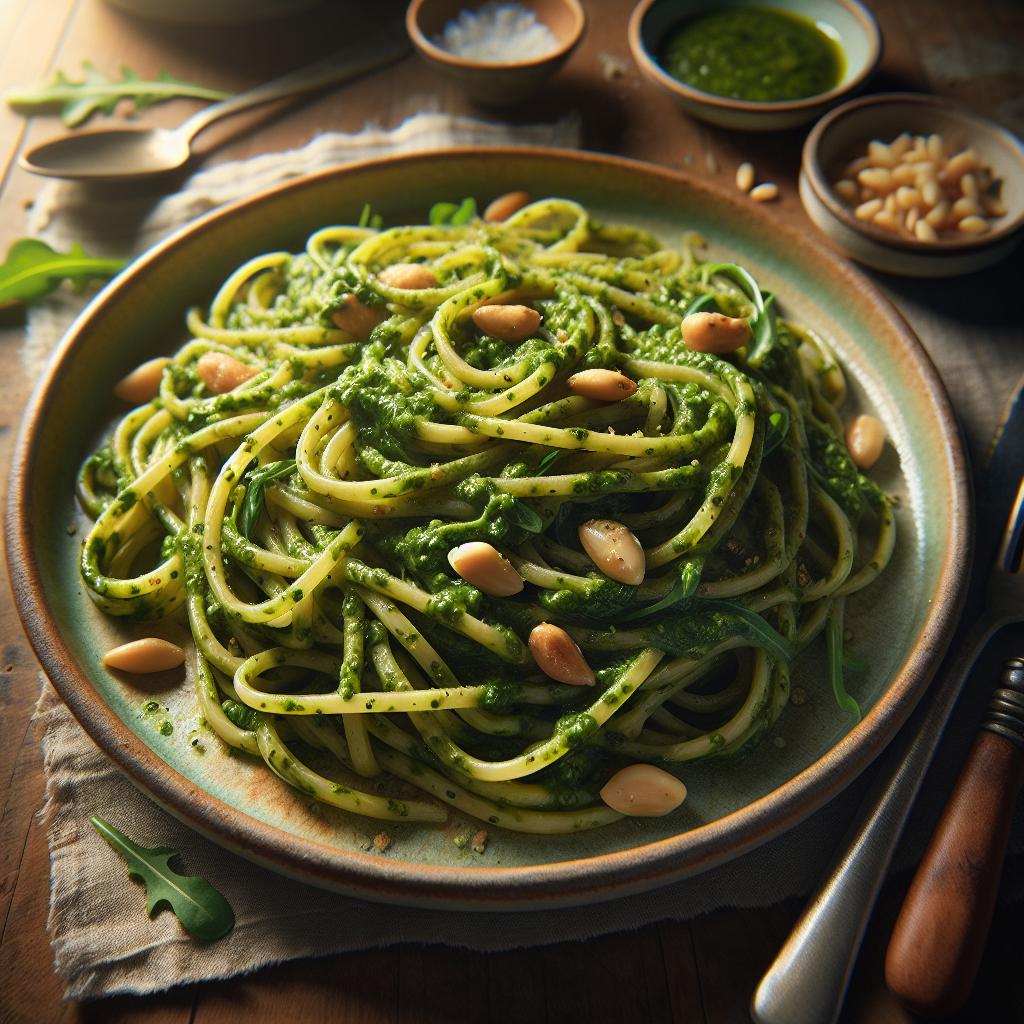 Linguine al pesto de rúcula