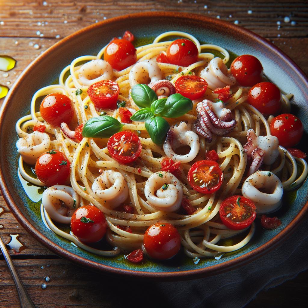 Linguine con Calamares y Tomates Cherry