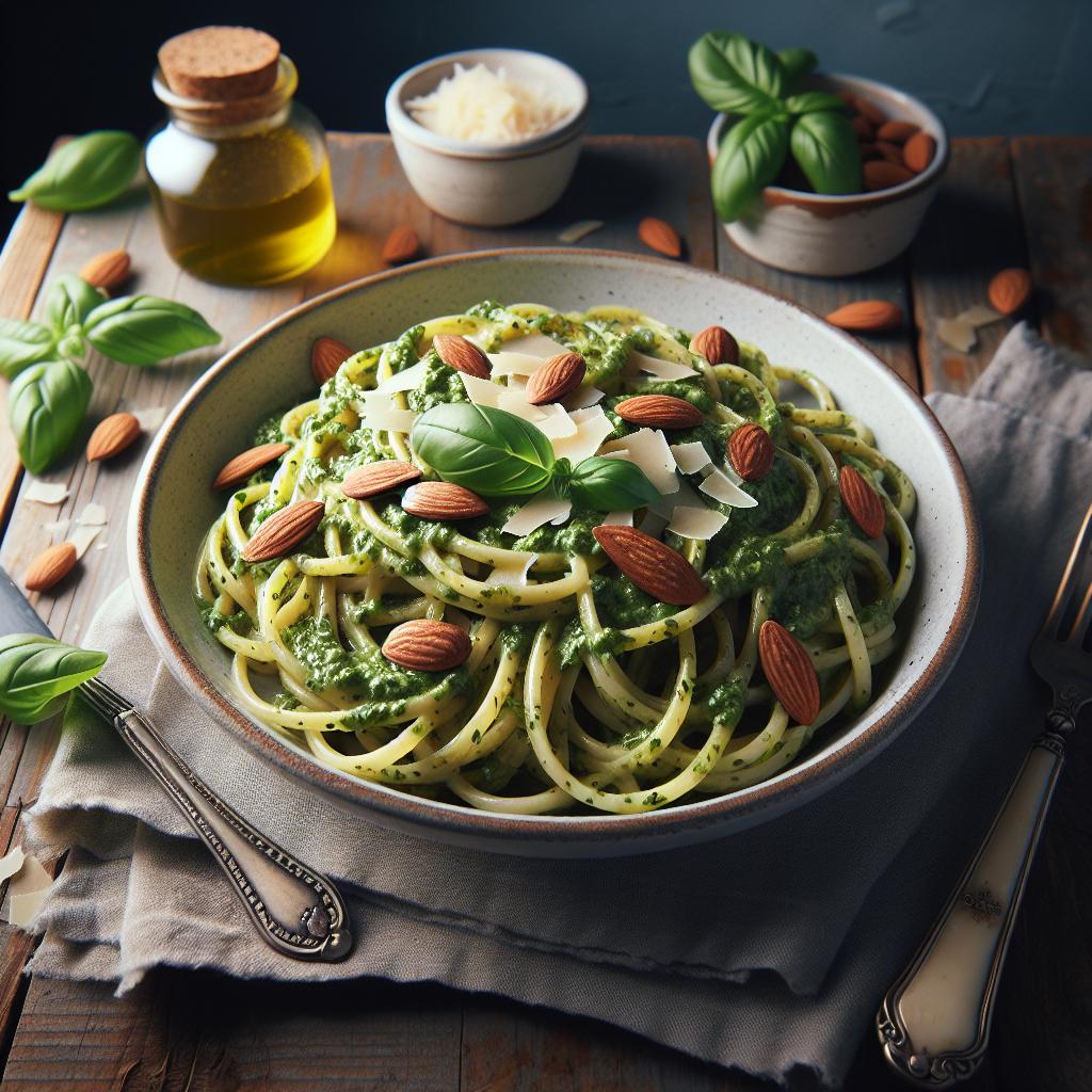 Linguine con pesto de almendras