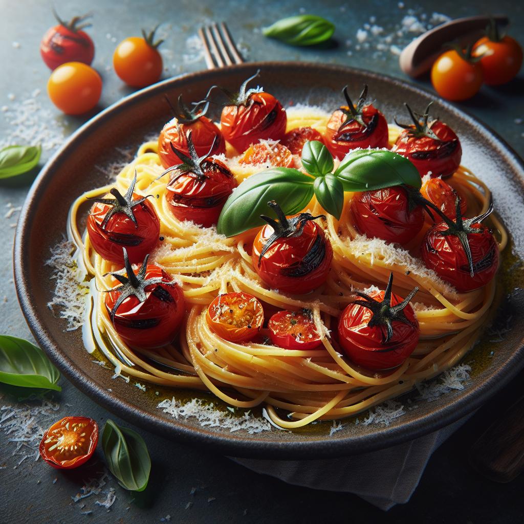 Linguine con tomates cherry confitados