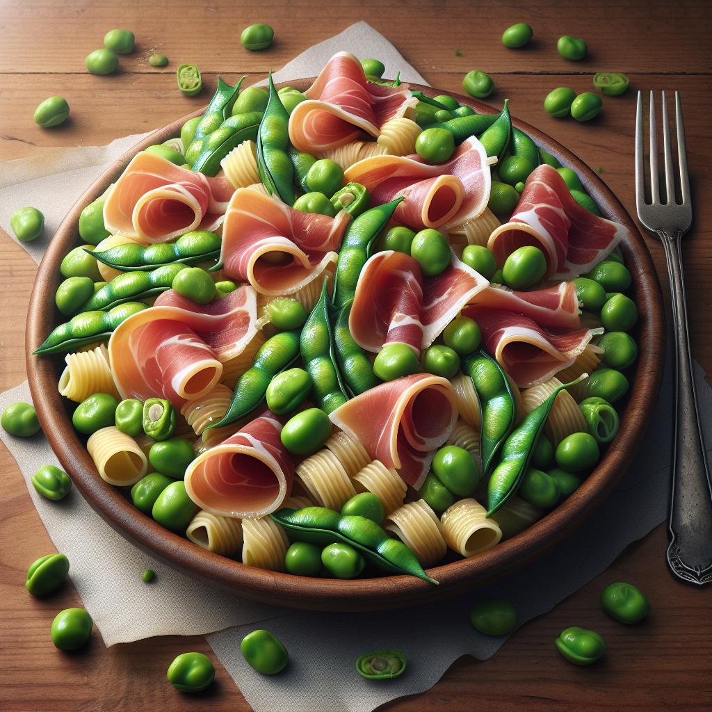 Maltagliati con habas y jamón crudo