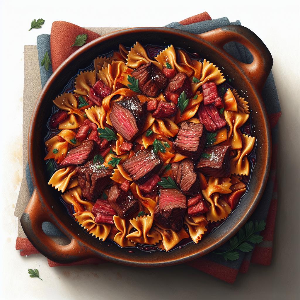 Maltagliati de ternera al vino tinto y panceta ahumada