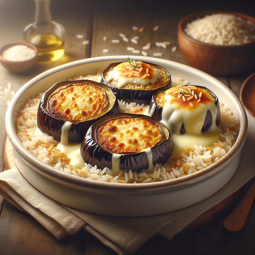 Berenjenas rellenas de arroz con corazón filante