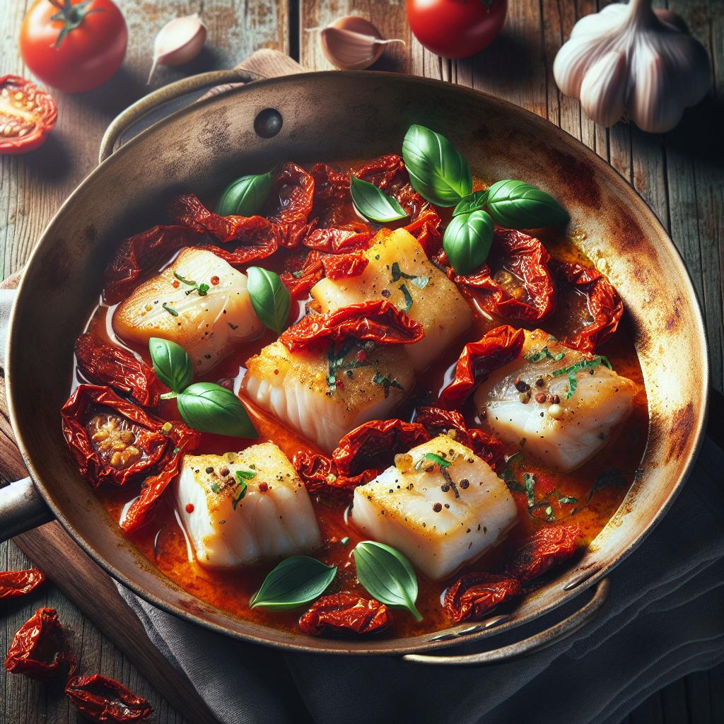 Bacalao con picadillo de tomates secos