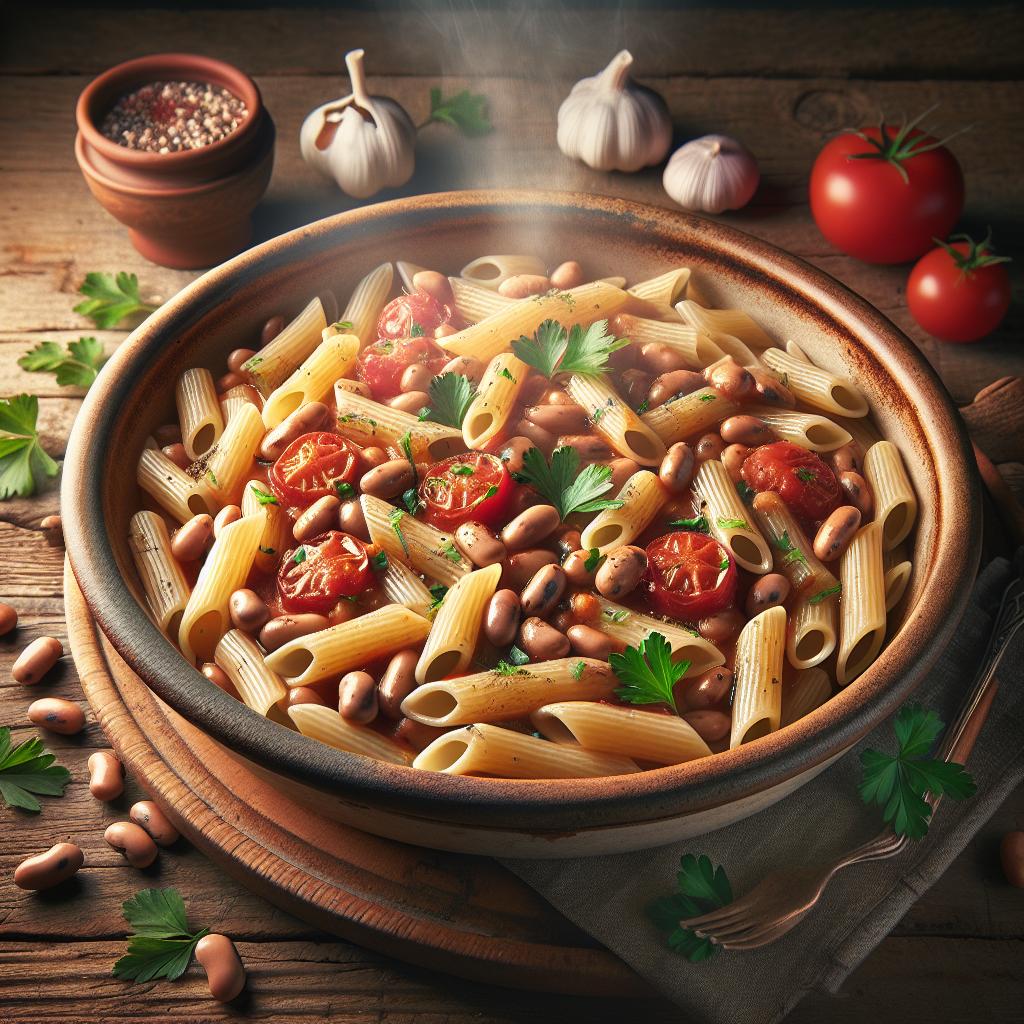 Sopa de pasta y alubias borlotti