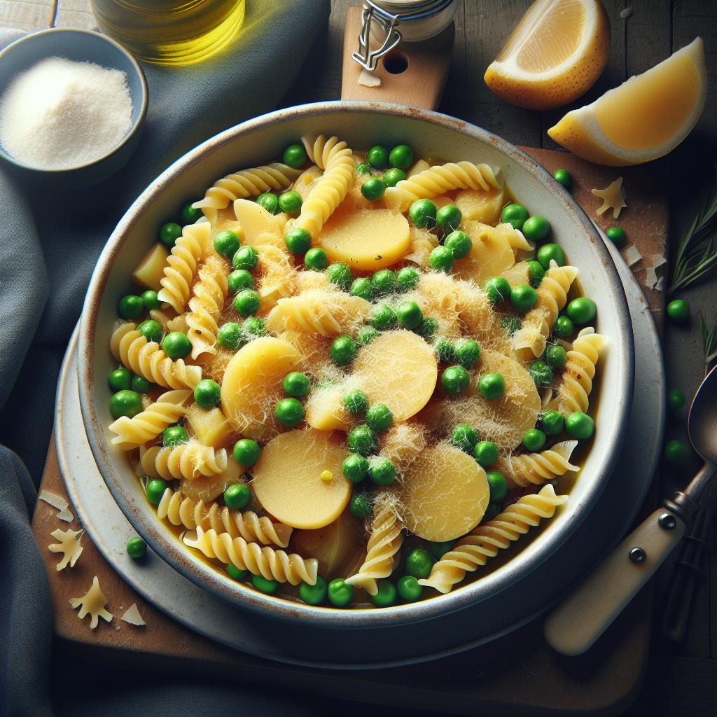 Sopa de pasta, patatas y guisantes