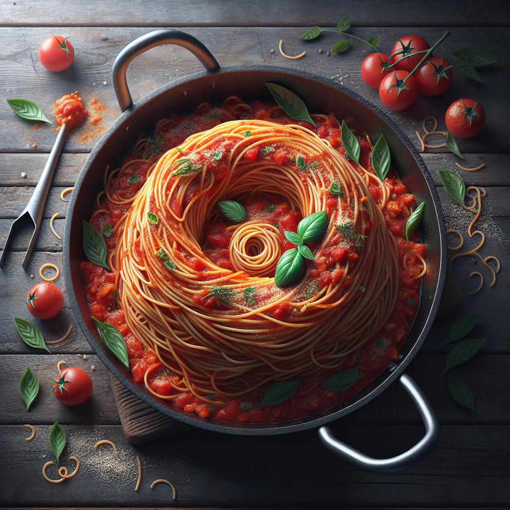 Nidos de espaguetis con salsa picante