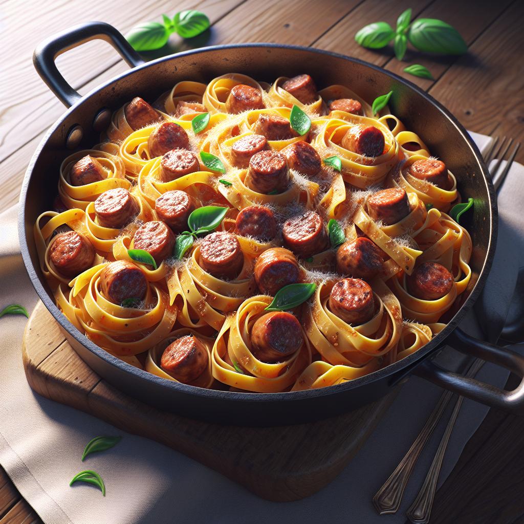 Nidos de tagliatelle con ragú de salchicha