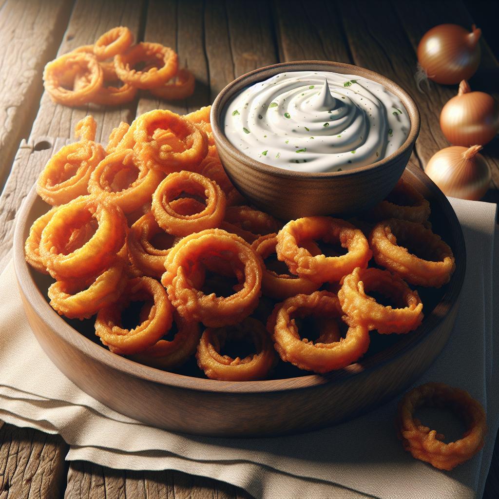 Aros de cebolla con salsa de yogur