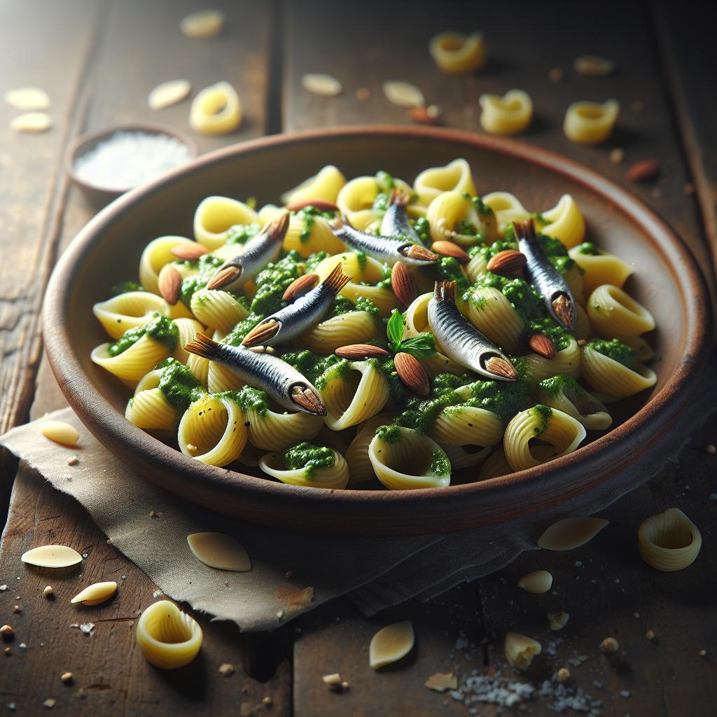 Orecchiette con anchoas y pesto de almendras