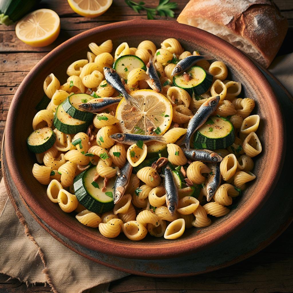 Orecchiette con anchoas, limón y calabacines