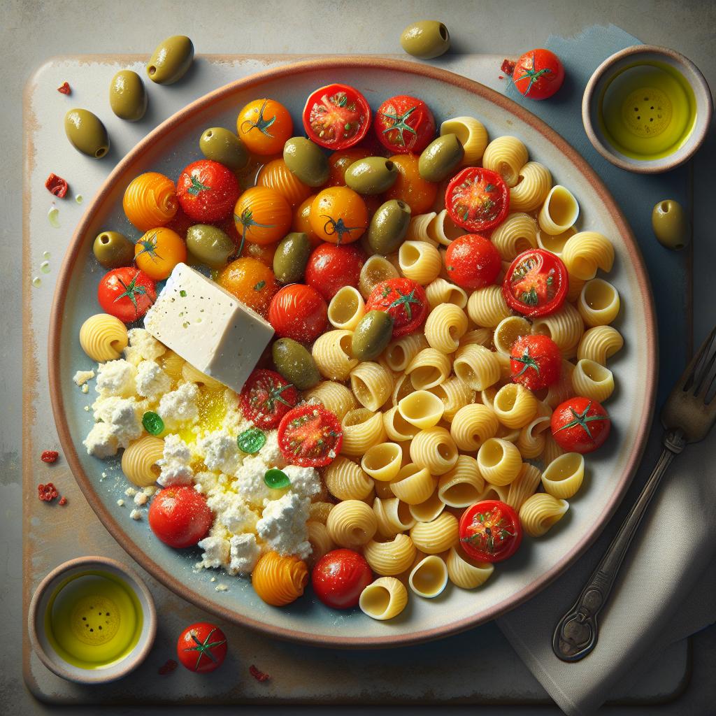 Orecchiette con catalogna, pachino, aceitunas y ricotta salata