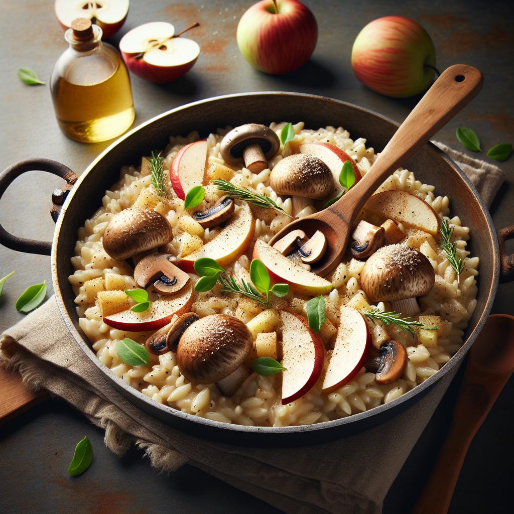 Orzotto con hongos y manzanas