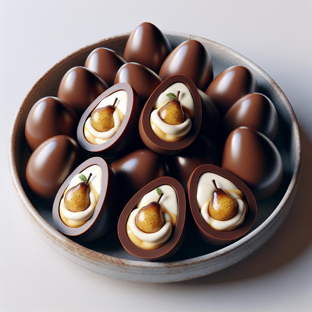 Huevitos de chocolate rellenos de mousse de pera