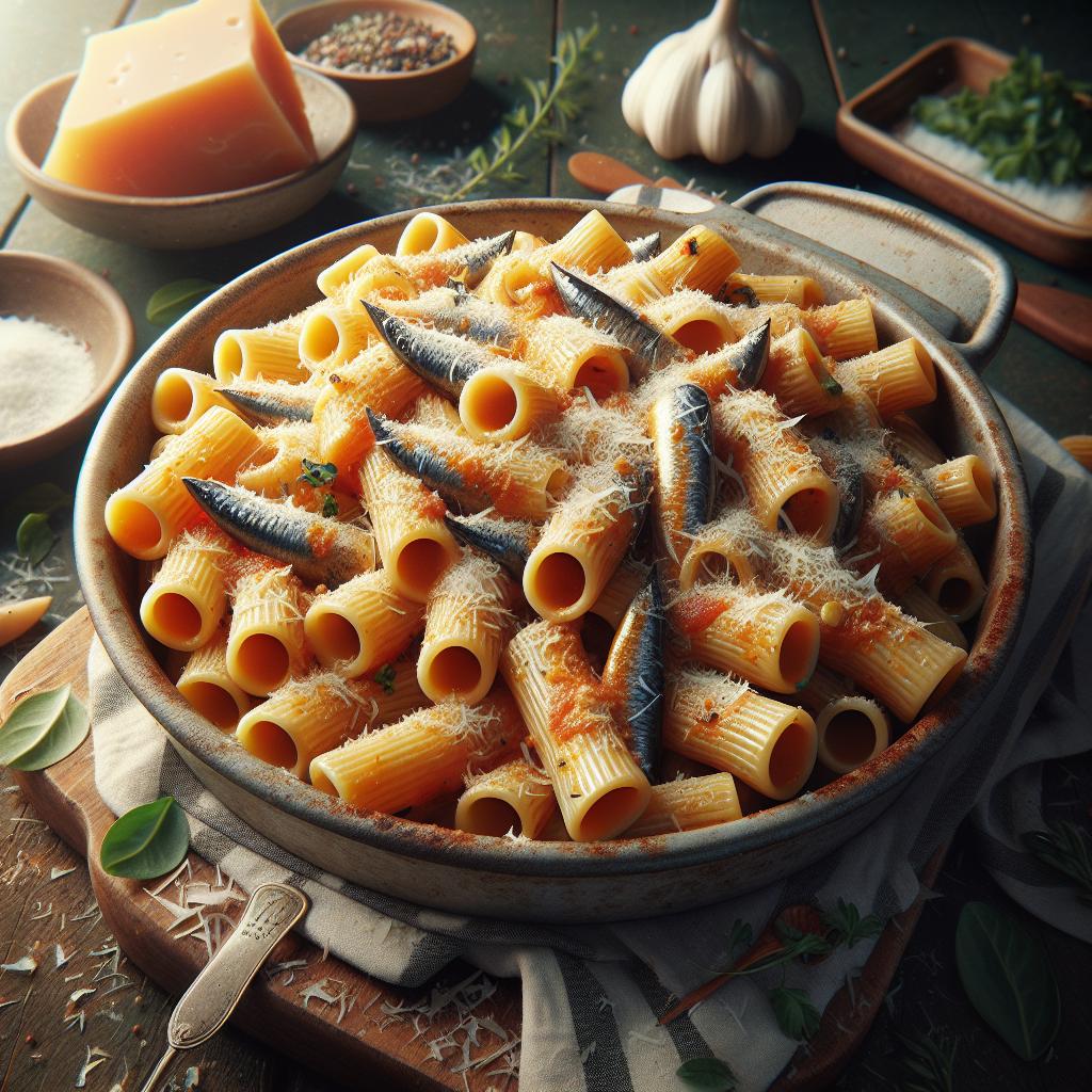 Paccheri con anchoas y pecorino