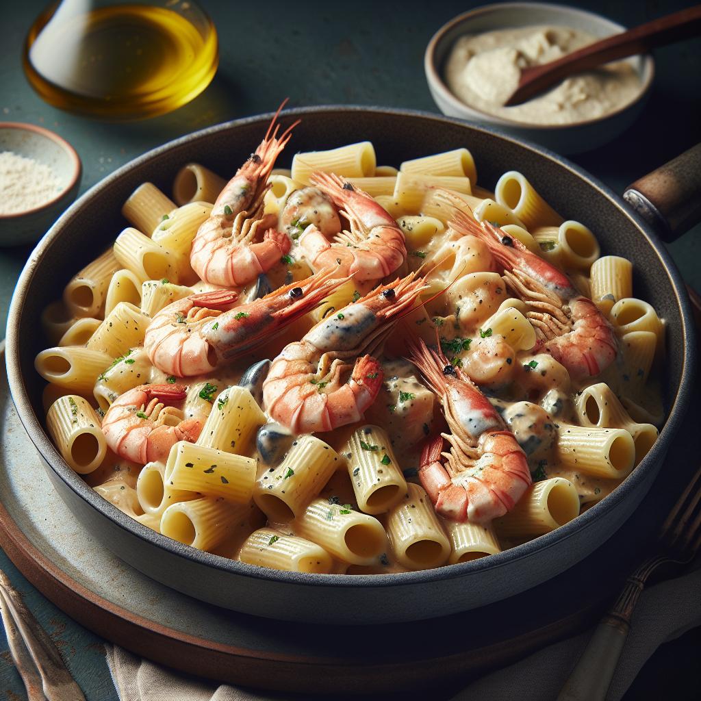 Paccheri a la crema de cigalas y gambas