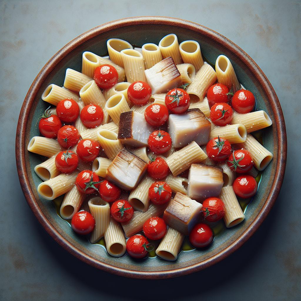 Paccheri con pomodorini e bacalao