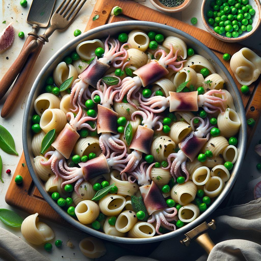 Paccheri con seppioline y guisantes