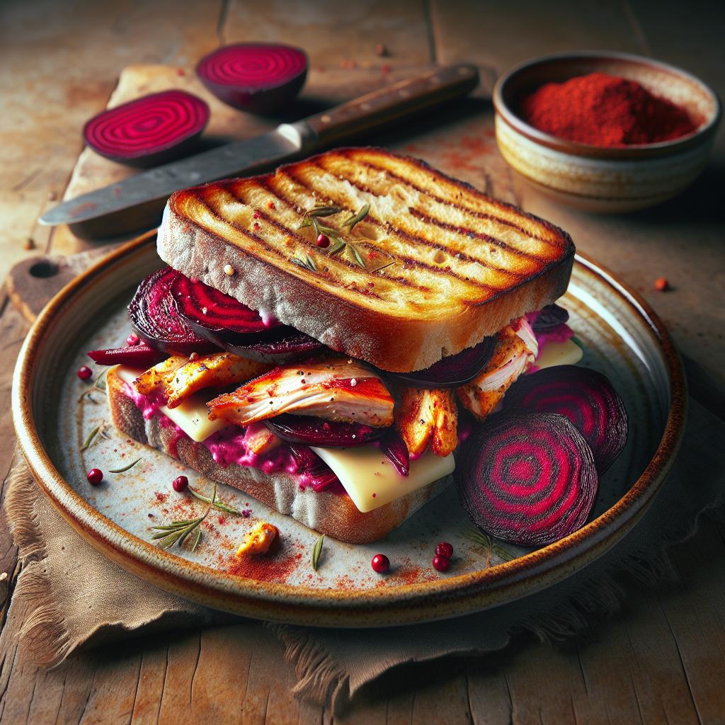 Bocadillo con remolacha y pollo especiado