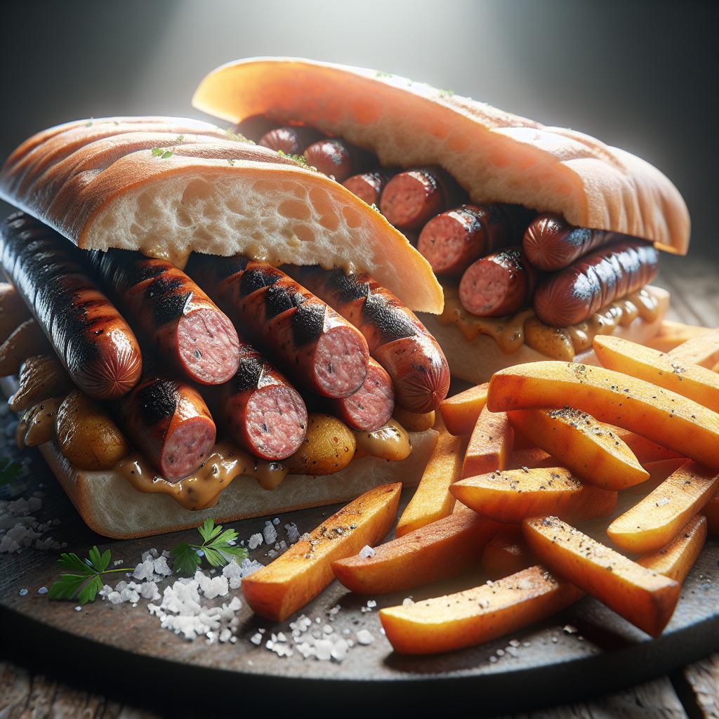 Bocadillo de salchicha y patatas fritas