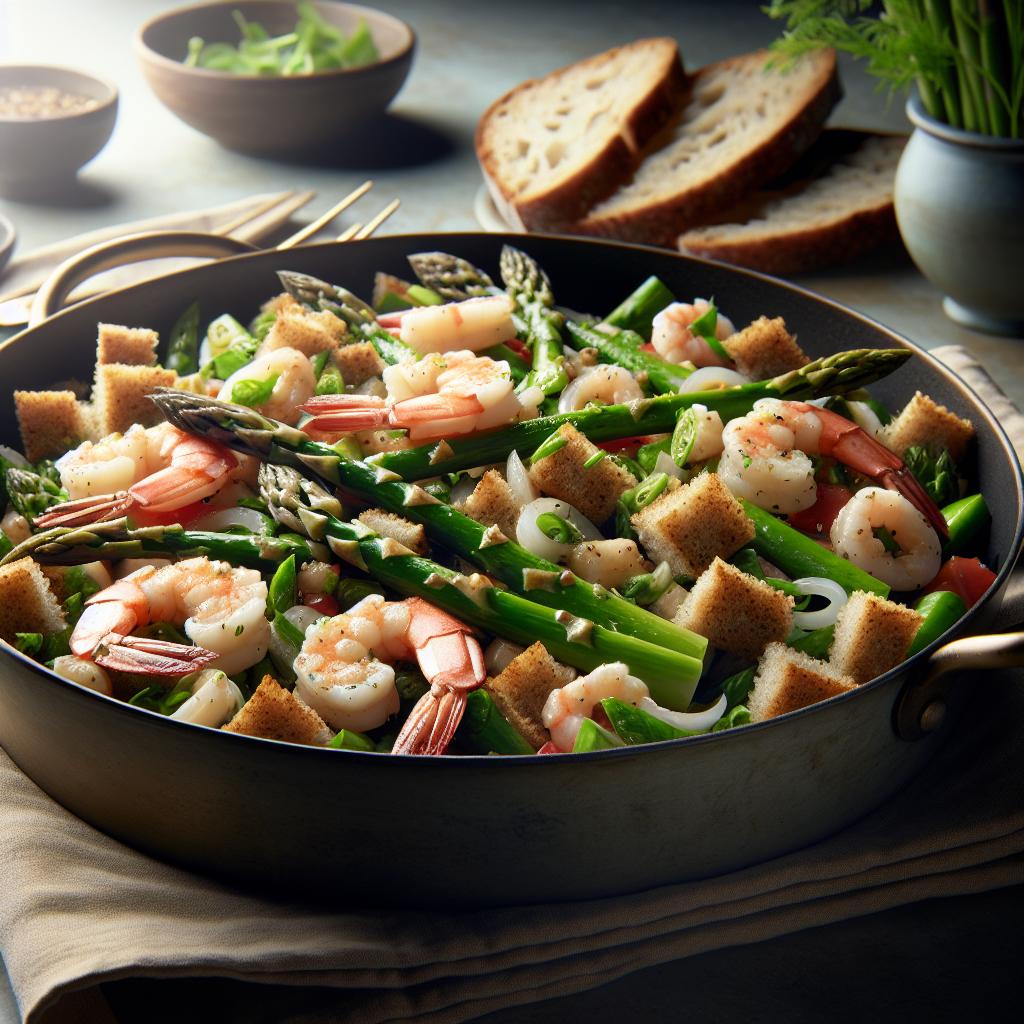 Panzanella integral con espárragos y ensalada de mar