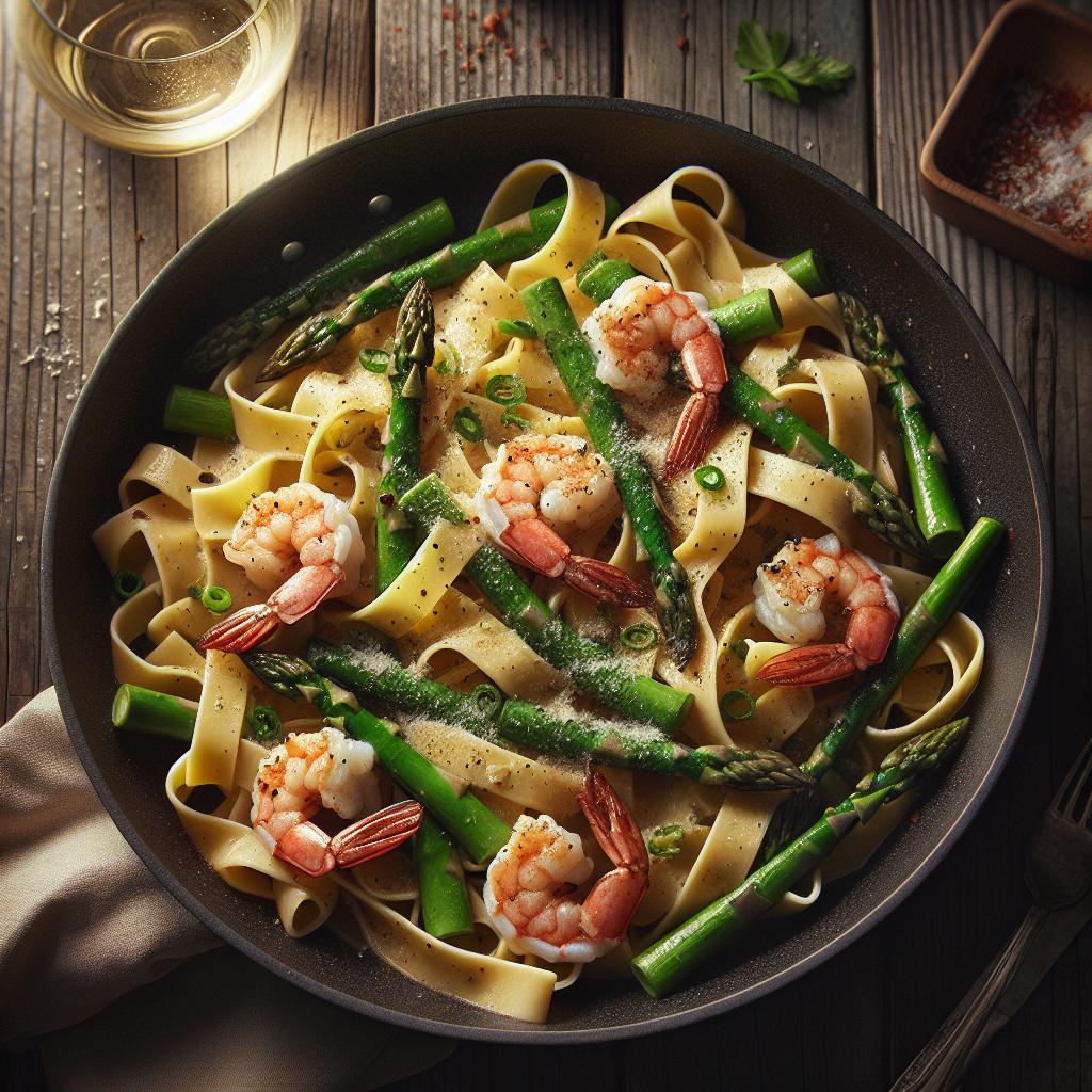 Pappardelle con espárragos y gambas