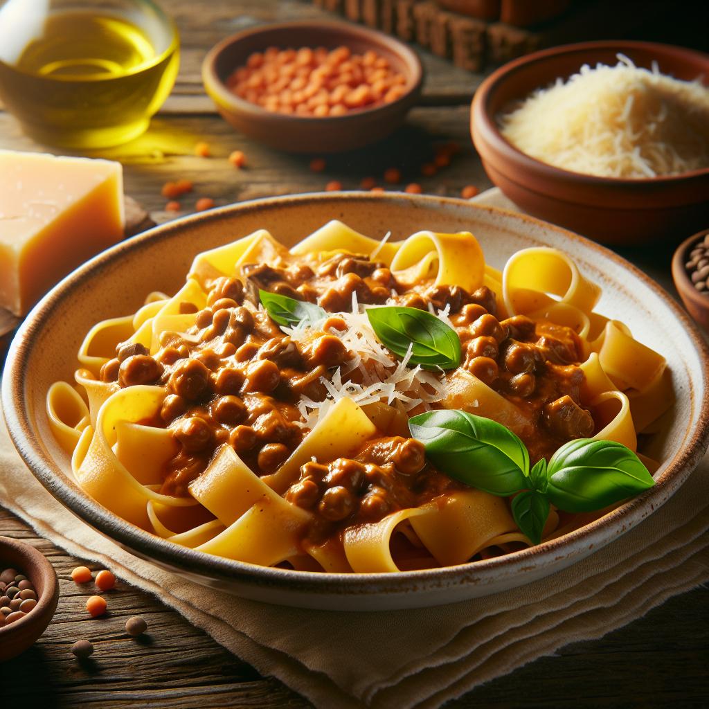 Pappardelle al ragú de lentejas y setas