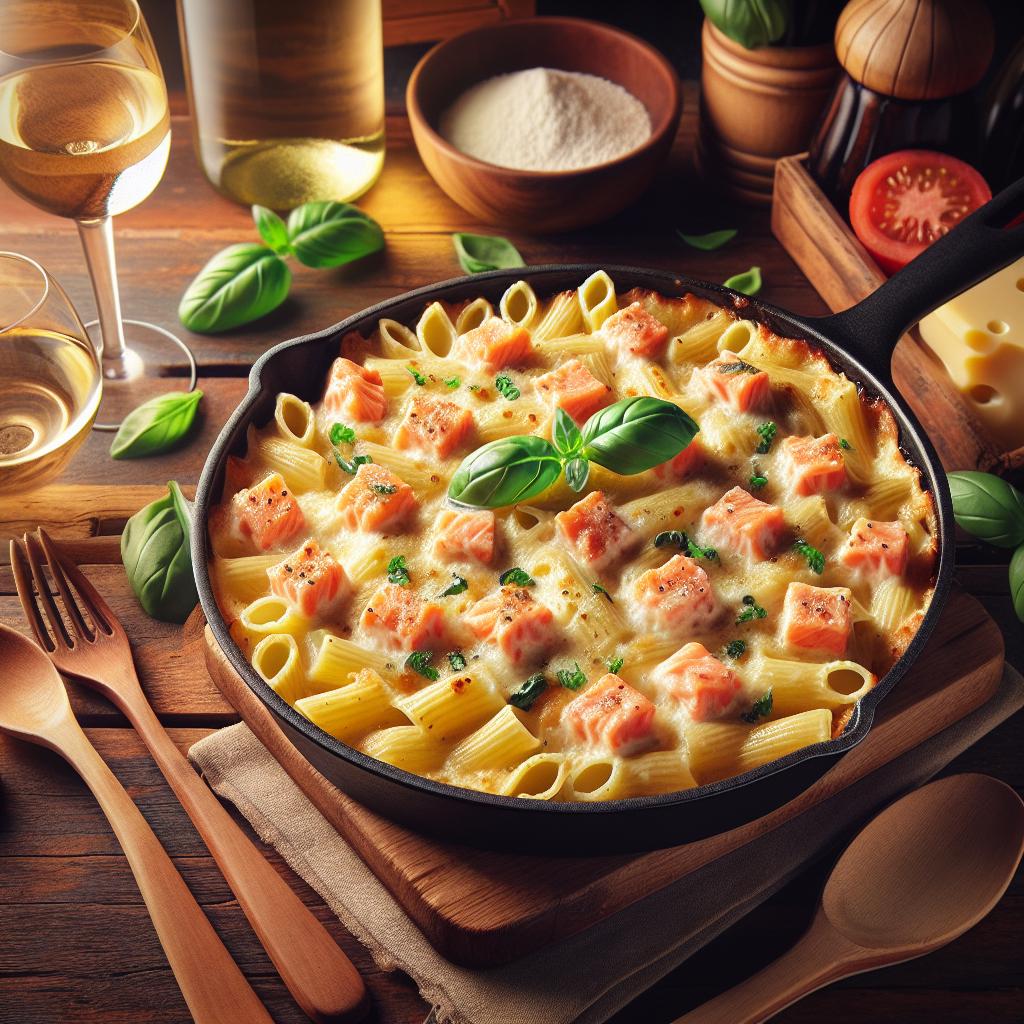 Pasta al horno con salmón