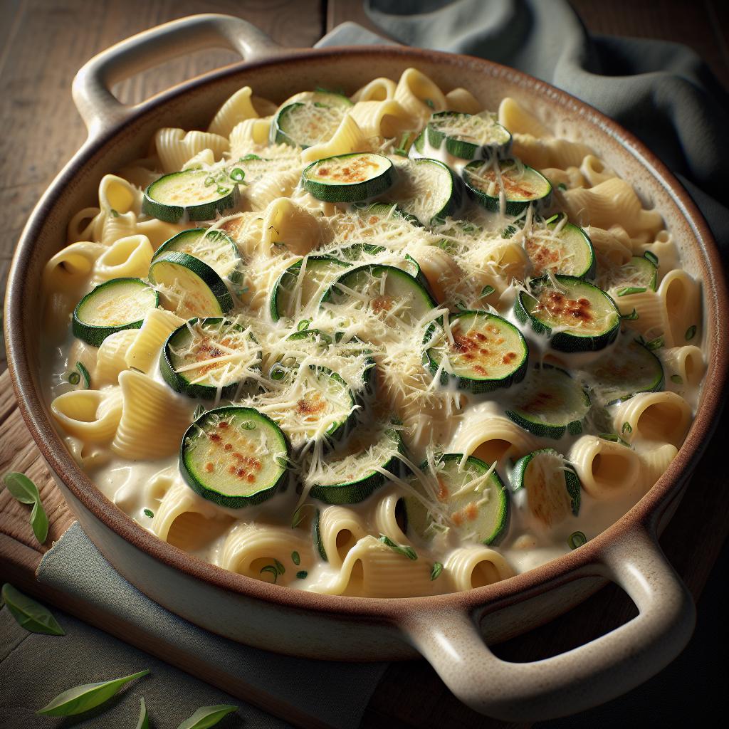 Pasta al horno blanca con calabacines