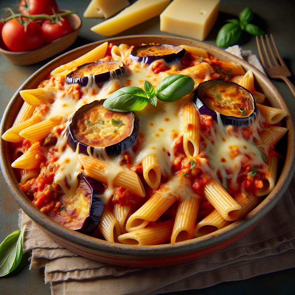 Pasta al horno con berenjenas y provolone