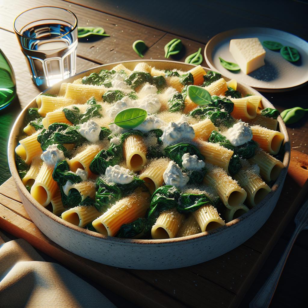 Pasta al horno con espinacas y ricotta