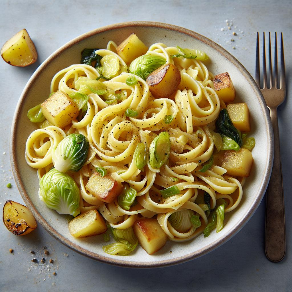 Pasta al lardo con col y patatas