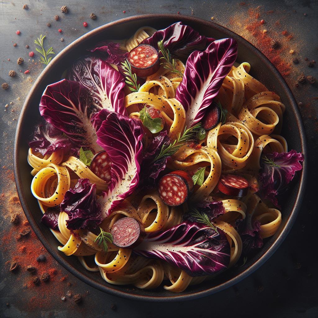 Pasta al radicchio de Treviso y salchicha