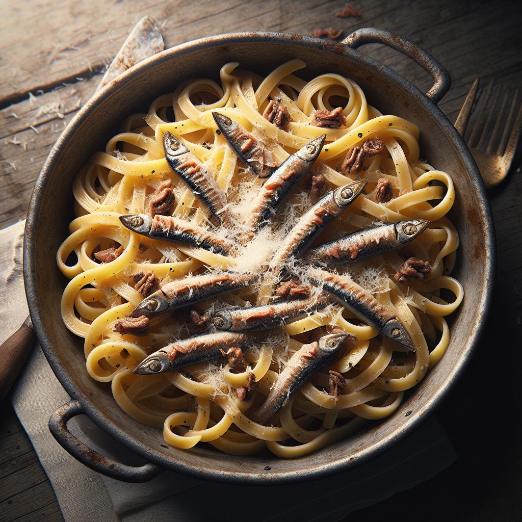 Pasta con anchoas y pecorino