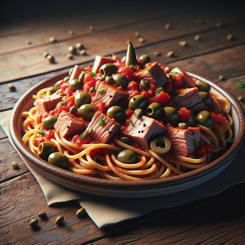 Pasta a la puttanesca con atún