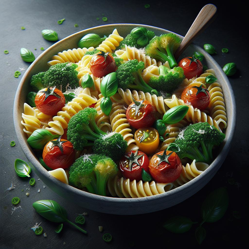Pasta con brócoli y tomates cherry