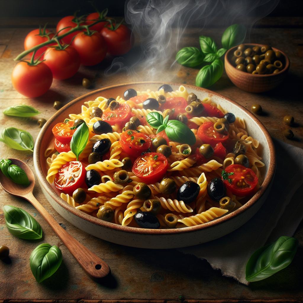 Pasta con alcaparras y aceitunas
