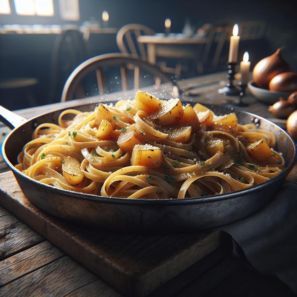 Pasta con cebollas y patatas