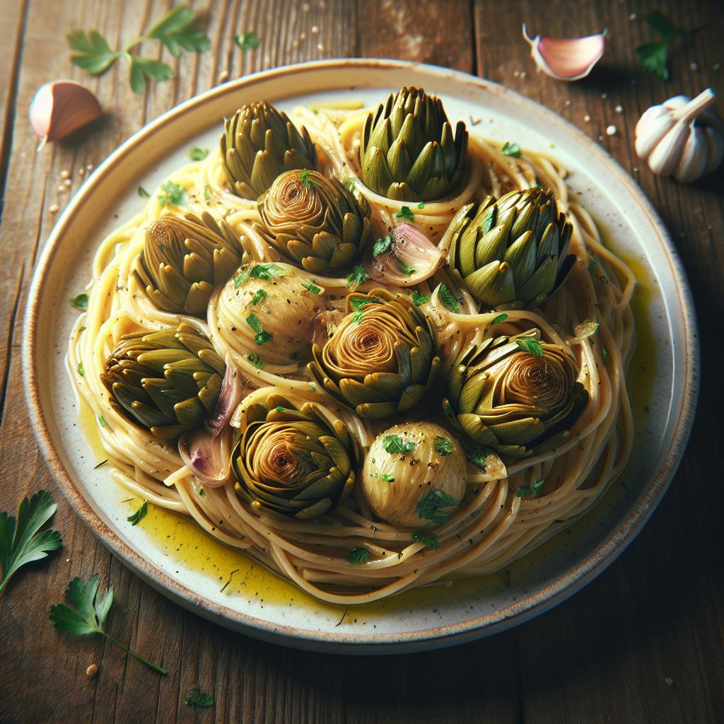 Pasta con alcachofas salteadas