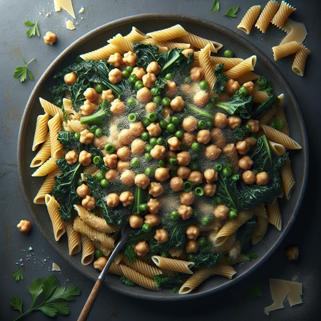 Pasta con garbanzos y col negra