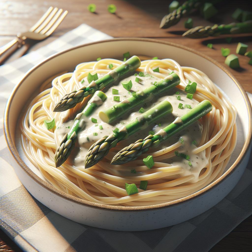 Pasta con crema de espárragos