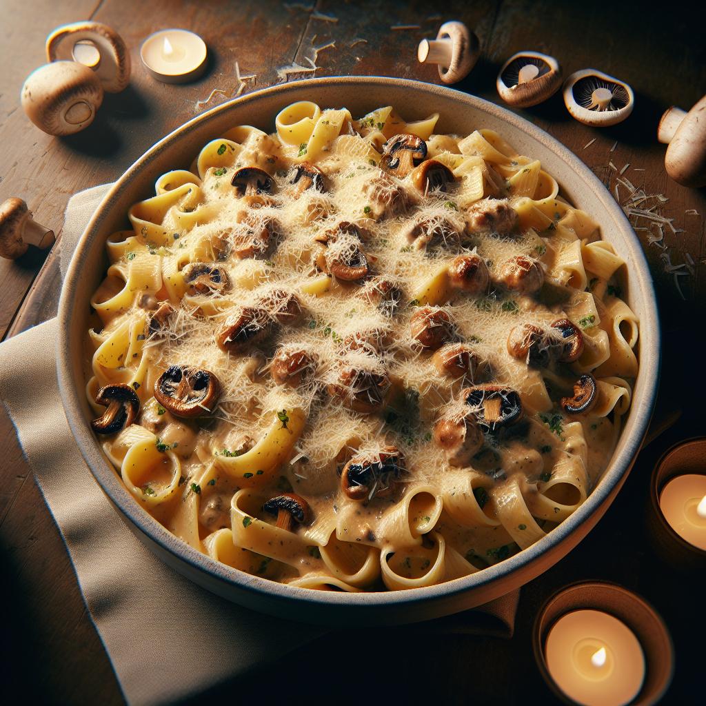 Pasta con crema de parmesano y setas porcini