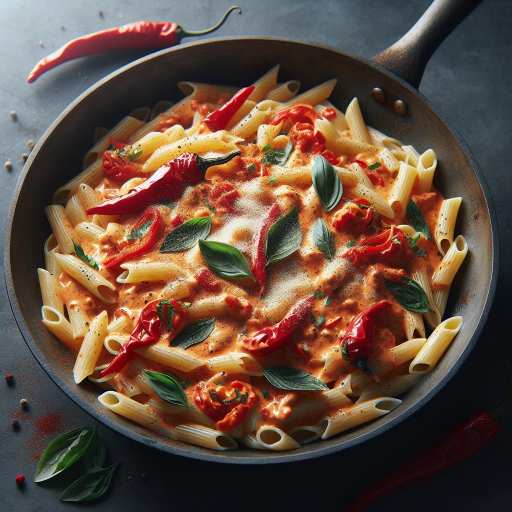 Pasta con crema de pimientos